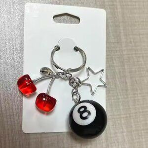 8 Ball Cherry Keychain Cute Y2K Aesthetic Accessory